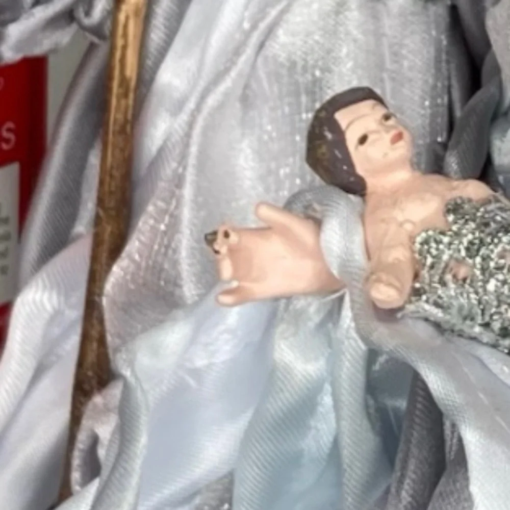 🎄XMAS🎄 Christmas Nativity Silver *defect* Mary Baby Jesus Display Holiday Decor